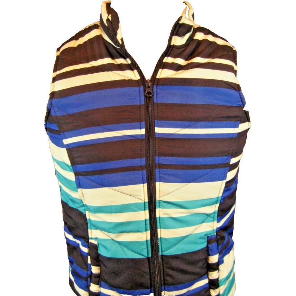 Womens Fresh Multicolor Stripe Puffer Sleeveless Vest sz Sm